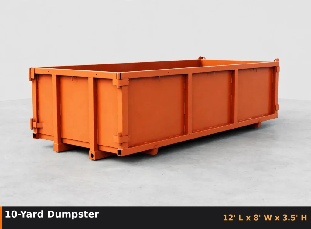 10-yard roll-off dumpster with dimensions