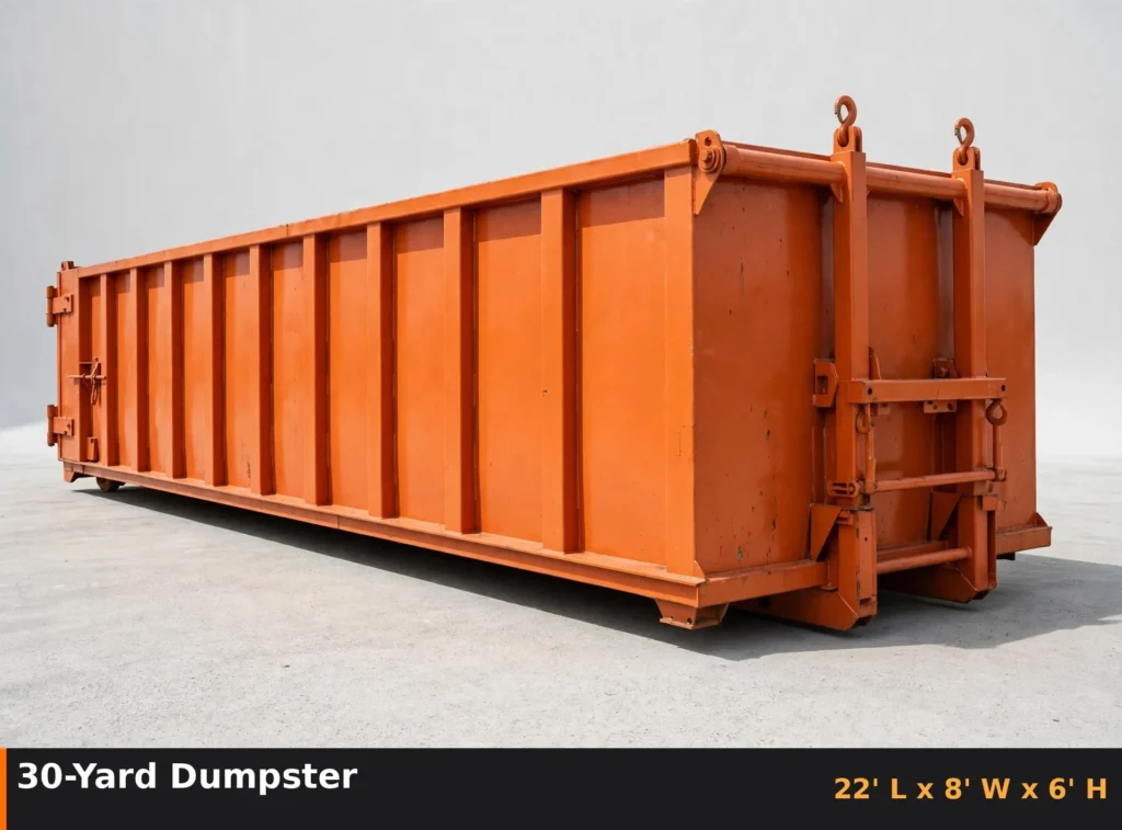 30-yard roll-off dumpster with dimensions